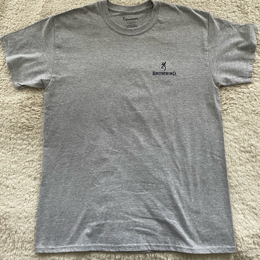 Men L BROWNING Gray Camo T-Shirt Buckmark Tee USA